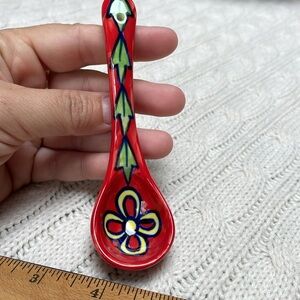 Colorful Red blue green Ceramic Decorative Spoon with Floral leaf Design